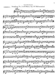 Partition cor 1, 2, (D, B♭), Symphony No.5 en D minor, Reformations-Sinfonie