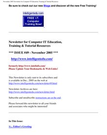 November 2005 Newsletter for Computer IT Education, Training &  Tutorial Resources