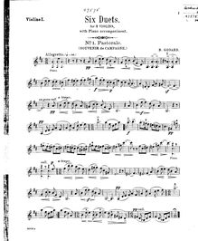 Partition violon 1 , partie, Six duettini pour deux violons, Godard, Benjamin