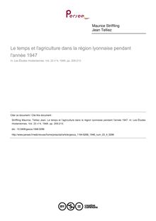 Le temps et l agriculture dans la région lyonnaise pendant l année 1947 - article ; n°4 ; vol.23, pg 205-213