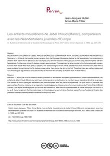Les enfants moustériens de Jebel Irhoud (Maroc), comparaison avec les Néandertaliens juvéniles d Europe - article ; n°4 ; vol.5, pg 237-246