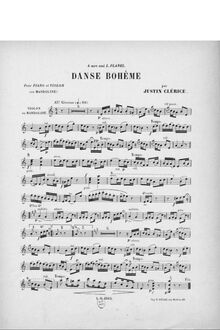 Partition violon ou mandoline , partie, Danse bohème, A minor, Clérice, Justin