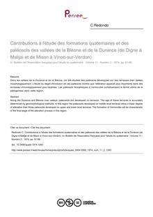 Contributions à l étude des formations quaternaires et des paléosols des vallées de la Bléone et de la Durance (de Digne à Malijai et de Mison à Vinon-sur-Verdon) - article ; n°2 ; vol.11, pg 81-98
