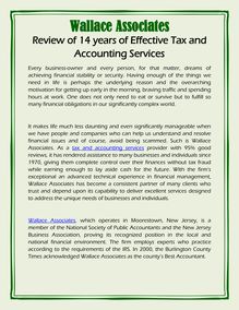 Wallace Associates: Review of 14 years of Effective Tax and Accounting Services