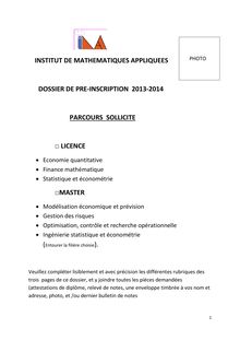 Dossier de préinscription à l Institut de Mathématiques Appliquées 2013-2014, Gabon