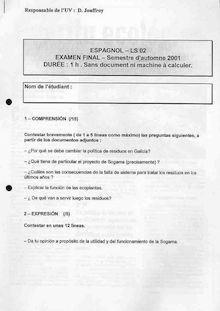 Espagnol niveau II 2001 Université de Technologie de Belfort Montbéliard