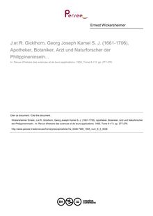 J.et R. Gicklhorn, Georg Joseph Kamel S. J. (1661-1706), Apotheker, Botaniker, Arzt und Naturforscher der Philippineninseln...  ; n°3 ; vol.8, pg 277-278