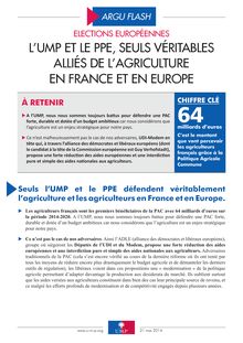 Elections européennes : l UMP et le PPE, seuls véritables alliés de l agriculture en France et en Europe