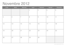 Calendrier du mois de novembre 2012