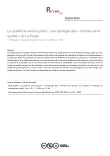 La qualité de service public : une typologie des « mondes de la qualité » de La Poste - article ; n°1 ; vol.22, pg 71-96