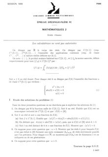 Mathématiques 2 1999 Classe Prepa PC Concours Instituts Nat. Polytechniques (INP - ENSI)