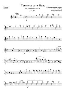 Partition flûte, Piano Concerto No.24, C minor, Mozart, Wolfgang Amadeus par Wolfgang Amadeus Mozart