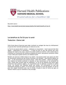 Havard Health Publications : Bénéfices du Tai Chi pour la santé - Traduction Elaine LAM