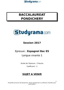 Sujet Bac ES 2017 Pondichéry  - Espagnol LV1