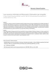 Les revenus informels en Roumanie. Estimation par enquête - article ; n°4 ; vol.30, pg 35-64