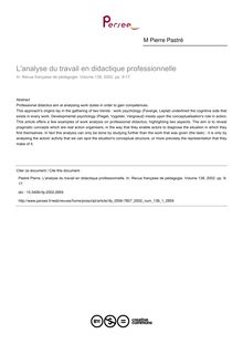 L analyse du travail en didactique professionnelle - article ; n°1 ; vol.138, pg 9-17