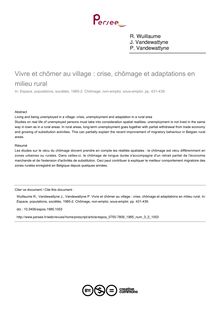 Vivre et chômer au village : crise, chômage et adaptations en milieu rural - article ; n°2 ; vol.3, pg 431-439