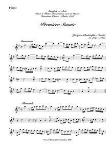 Partition flûte I , partie, Sonates en trio pour 2 flûtes traversières avec la basse