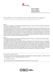 Russophilie ou francophilie dans la Renaissance bulgare ? - article ; n°4 ; vol.22, pg 401-415