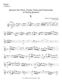 Partition flûte (ou violon 1), flûte quatuor en C major, C, Bach, Johann Christian