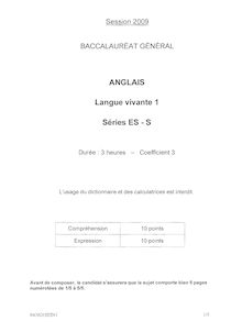 Anglais LV1 2009 Sciences Economiques et Sociales Baccalauréat général