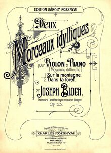 Partition couverture couleur, 2 Morceaux Idylliques, Bloch, József par József Bloch