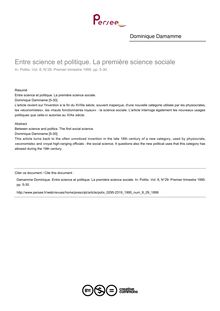 Entre science et politique. La première science sociale - article ; n°29 ; vol.8, pg 5-30