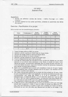 Gestion de projets 2003 Ingénierie et Management de Process Université de Technologie de Belfort Montbéliard