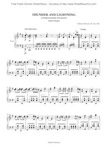 Partition Transcription pour piano solo - complete, Thunder et Lightning, Op.324 (Unter Donner und Blitz)