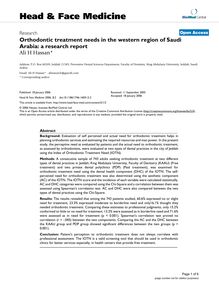Orthodontic treatment needs in the western region of Saudi Arabia: a research report