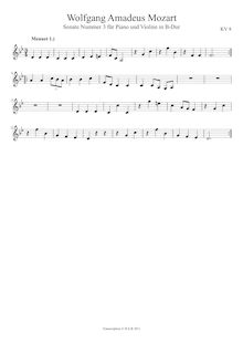 Partition , Menuet 1 (violon Score), violon Sonata, Violin Sonata No.3