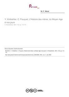 Y. Knibiehler, C. Fouquet, L Histoire des mères, du Moyen Age à nos jours  ; n°32 ; vol.11, pg 113-115