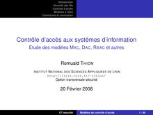 Contrôle d accès aux systèmes d information - Étude des modèles Mac,  Dac, Rbac et autres