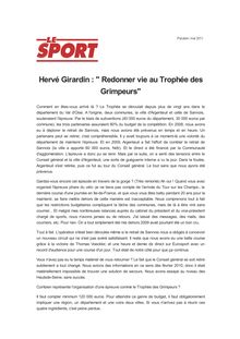 Hervé Girardin : " Redonner vie au Trophée des Grimpeurs"
