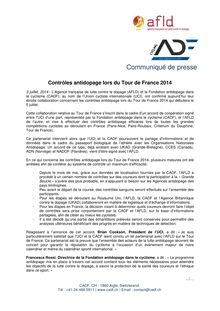 Contrôles antidopage - Tour de France 2014 - Communiqué AFLD et UCI