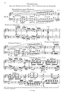 Partition complète, Variations on a Theme of Donizetti s  L elisir d amore , Op.1 par Adolf von Henselt