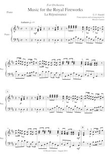 Partition Piano, Music pour pour Royal Fireworks,la réjouissance par George Frideric Handel