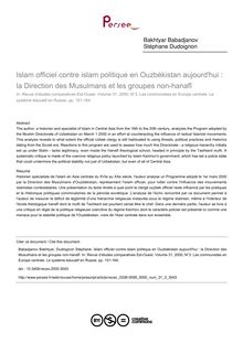 Islam officiel contre islam politique en Ouzbékistan aujourd hui : la Direction des Musulmans et les groupes non-hanafî - article ; n°3 ; vol.31, pg 151-164
