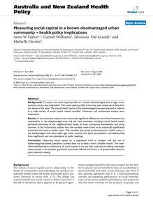 Measuring social capital in a known disadvantaged urban community – health policy implications