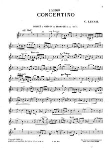 Partition Cornet/trompette, Concertino, E♭ major, Lecail, Clovis
