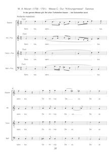 Partition voix solo (ST), chœur (SATB), Mass, Krönungsmesse ; Coronation Mass ; Mass No.15 ; Missa par Wolfgang Amadeus Mozart