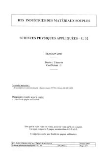Btsindusm sciences physiques appliquees 2007