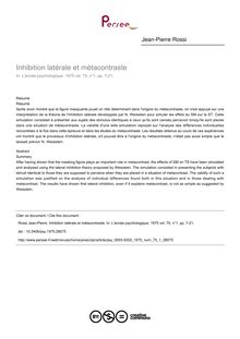 Inhibition latérale et métacontraste - article ; n°1 ; vol.75, pg 7-21