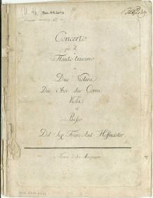 Partition parties complètes, Concerto per il Flauto traverso a 2 Violini, 2 Oboi, 2 Corni, viole de gambe, e Basso
