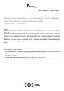 Compétences, productions et représentations métalinguistiques chez des migrants espagnols de longue date - article ; n°1 ; vol.131, pg 52-65