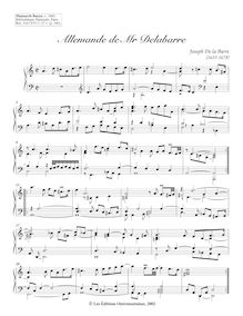 Partition Allemande, 4 clavecin pièces from Manuscrit Bauyn, La Barre, Joseph de par Joseph de La Barre