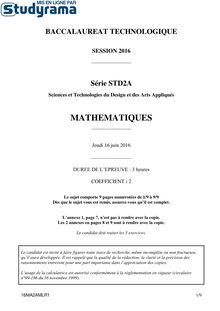 Sujet BAC STD2A Mathématiques 2016