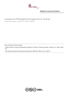 A propos de Philosophie de l argent de G. Simmel  ; n°5 ; vol.40, pg 899-901