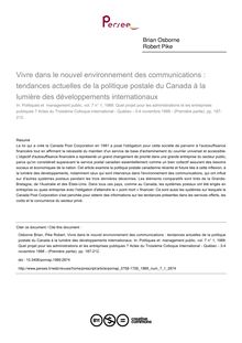 Vivre dans le nouvel environnement des communications : tendances actuelles de la politique postale du Canada à la lumière des développements internationaux - article ; n°1 ; vol.7, pg 187-212