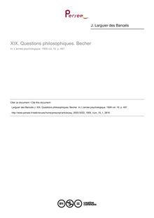 XIX. Questions philosophiques. Becher - compte-rendu ; n°1 ; vol.16, pg 497-497